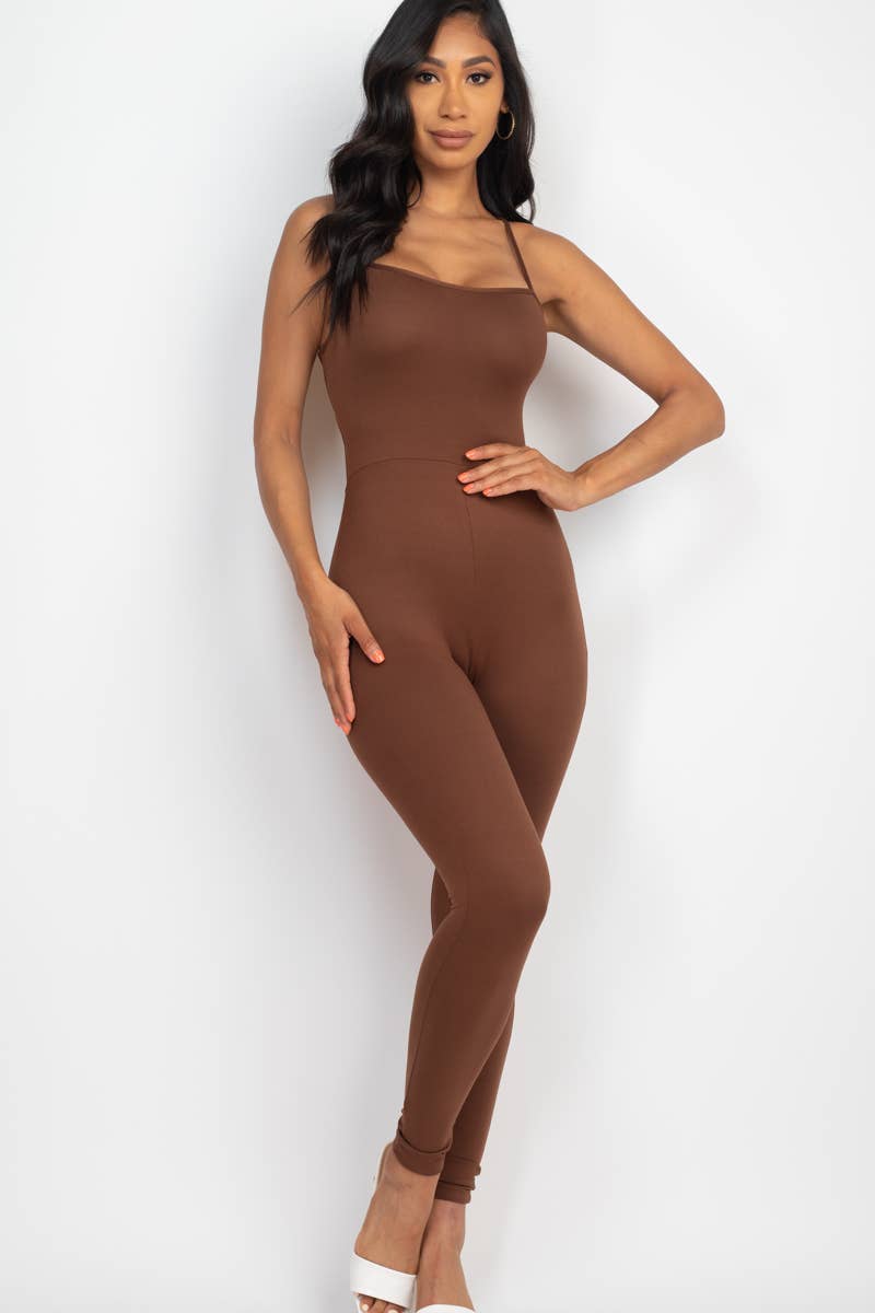 Criss-Cross Open Back Bodycon Jumpsuit