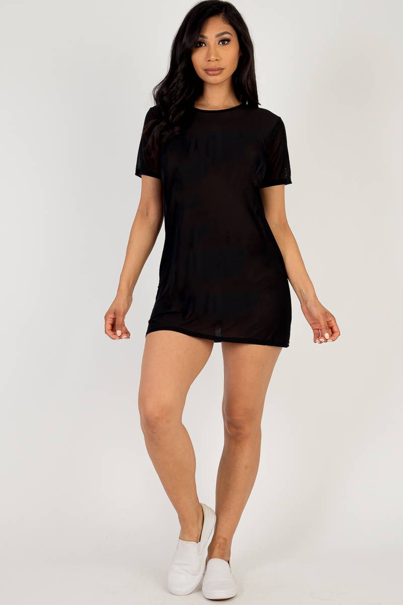 Sexy Sheer Mesh T-Shirt Short Sleeve Dress