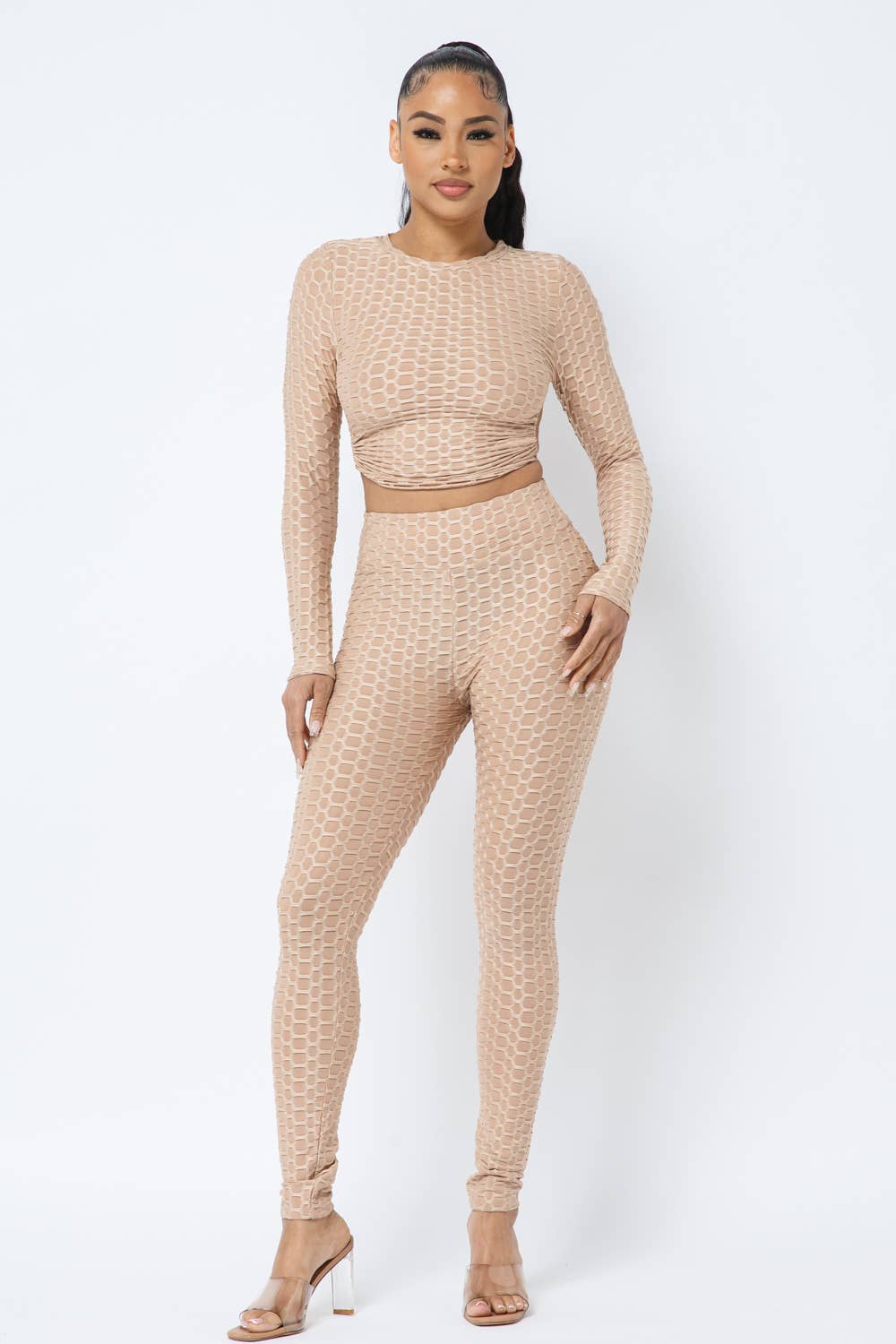 Honeycomb Open Back Tie Top and Leggings Set