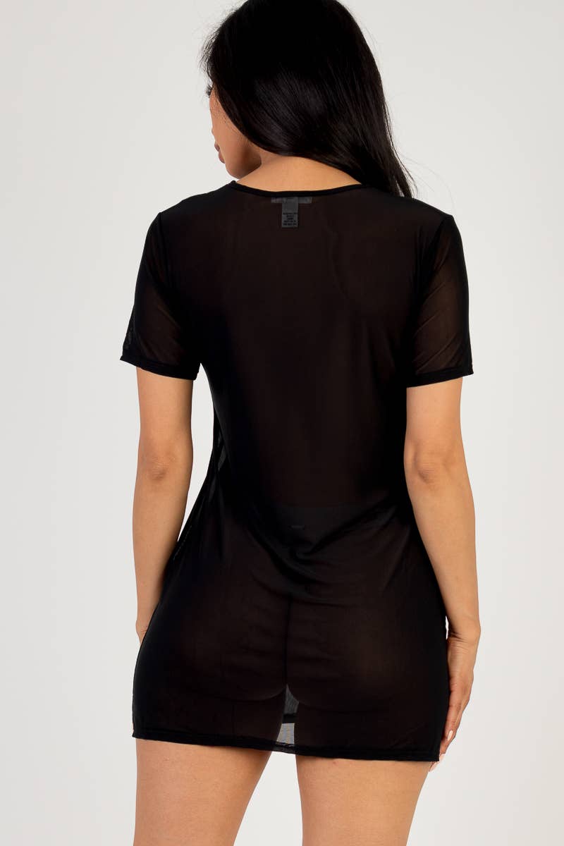 Sexy Sheer Mesh T-Shirt Short Sleeve Dress