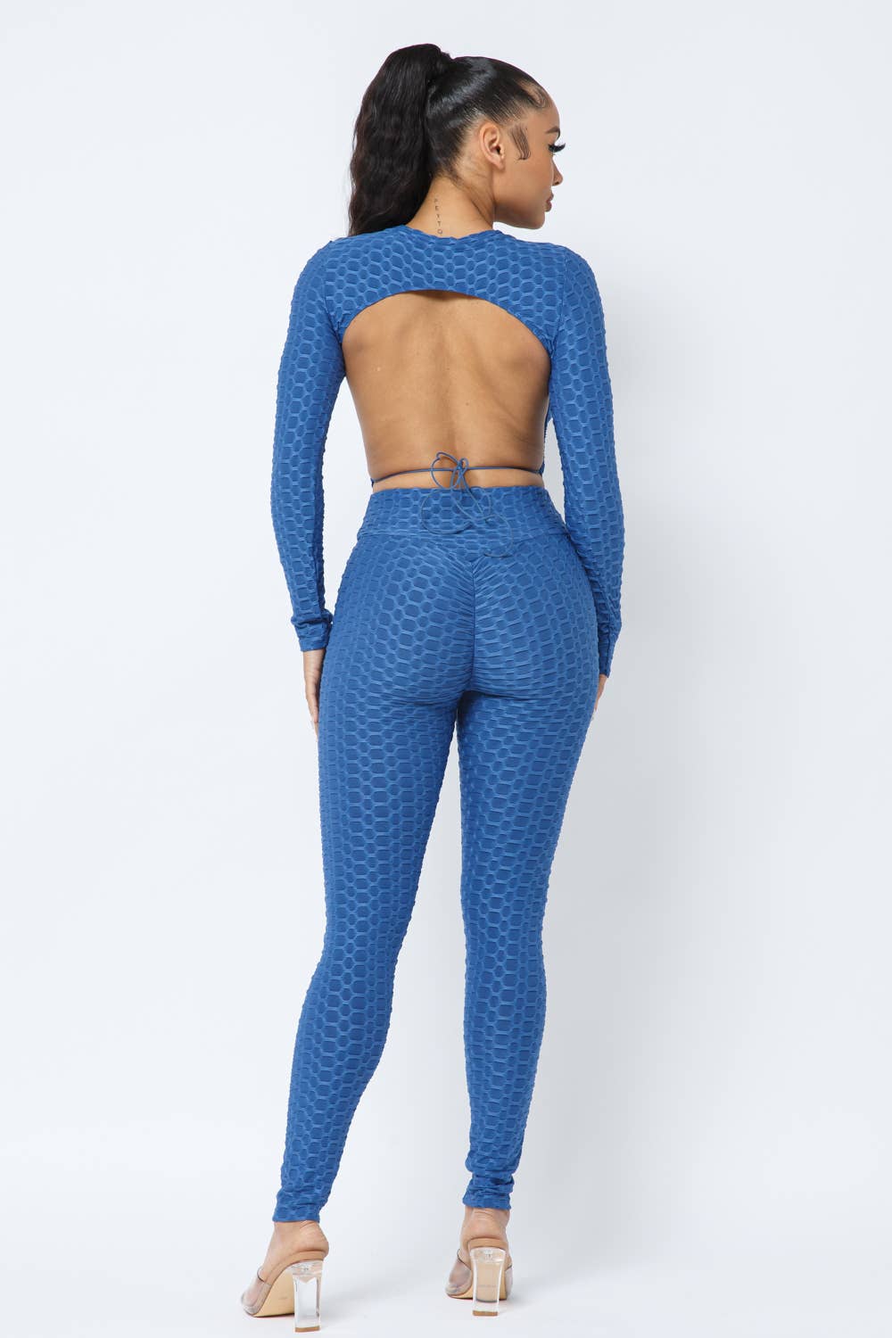 Honeycomb Open Back Tie Top and Leggings Set