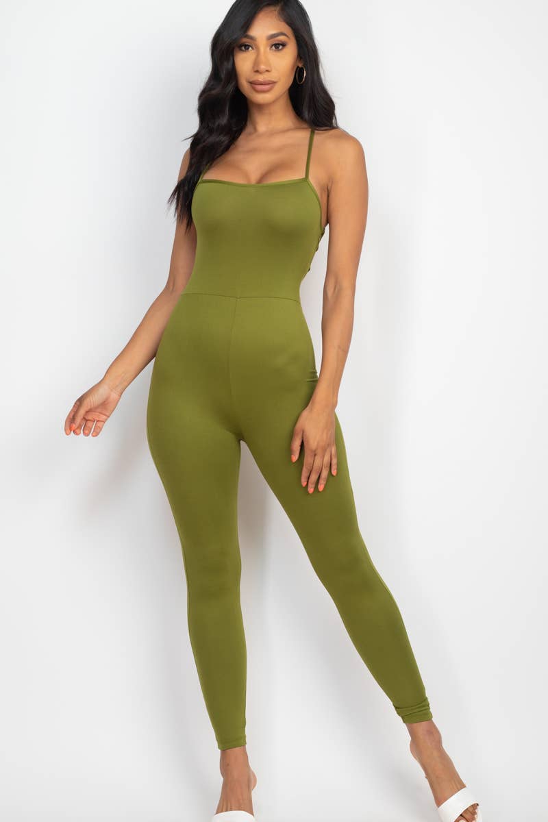 Criss-Cross Open Back Bodycon Jumpsuit