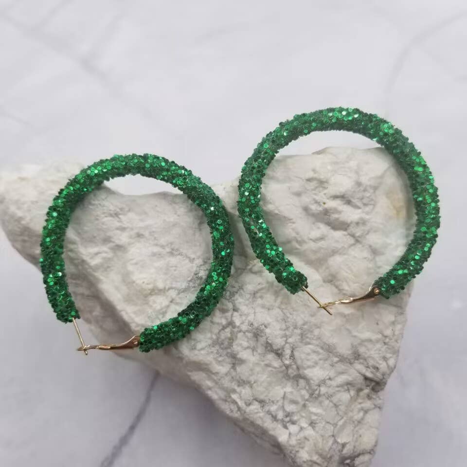 Summer Glitter Hoop Earrings: Green