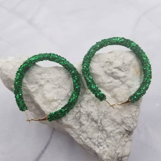 Summer Glitter Hoop Earrings: Green