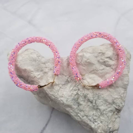 Summer Glitter Hoop Earrings: Pink