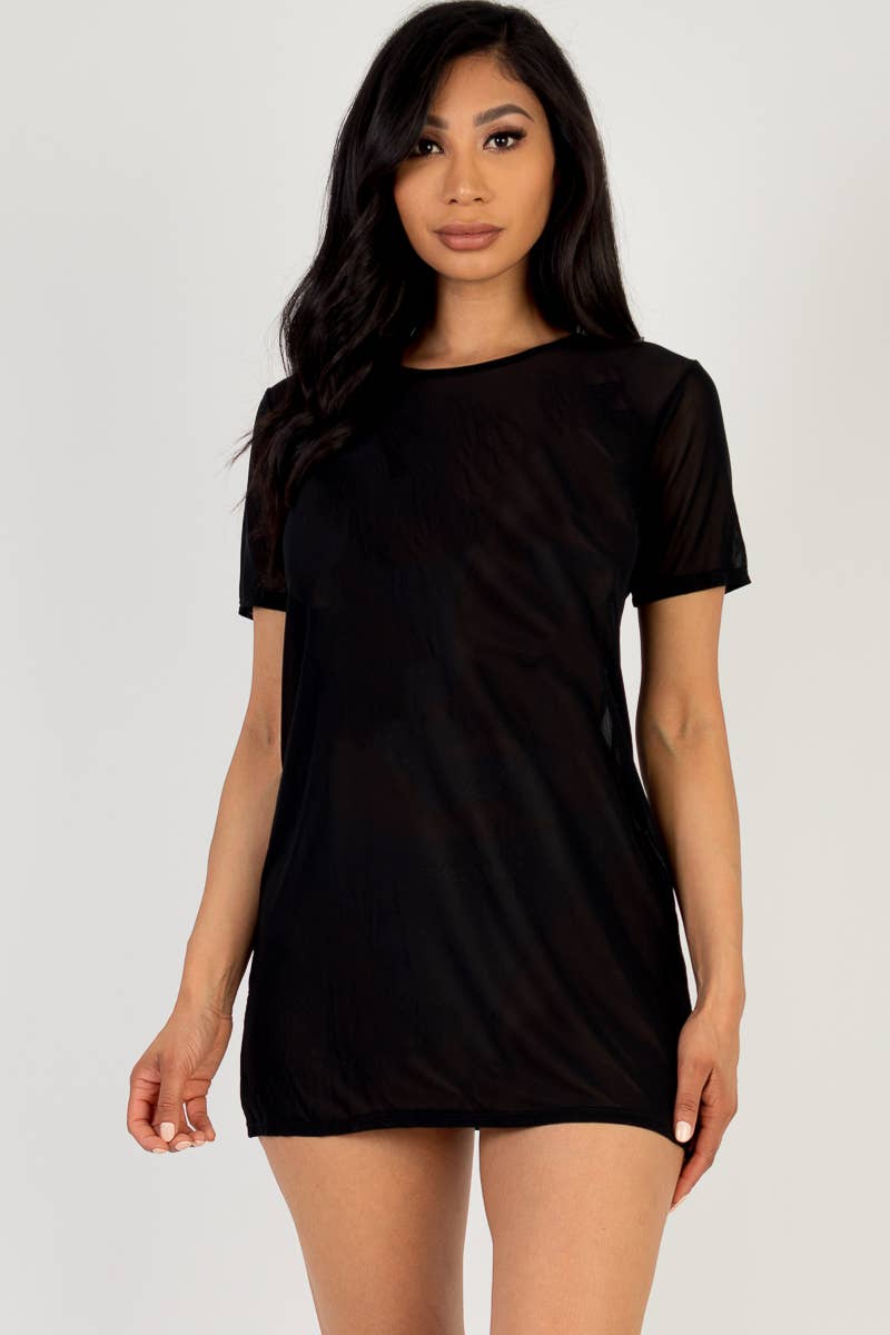 Sexy Sheer Mesh T-Shirt Short Sleeve Dress