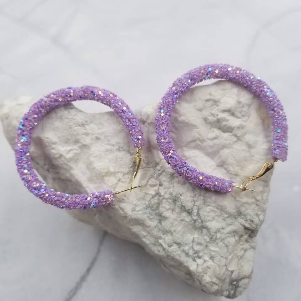 Summer Glitter Hoop Earrings: Purple