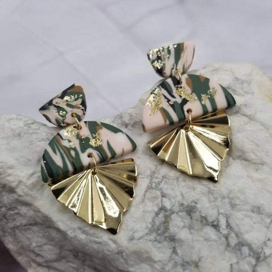 Gold Flake Clay and Brass Earrings